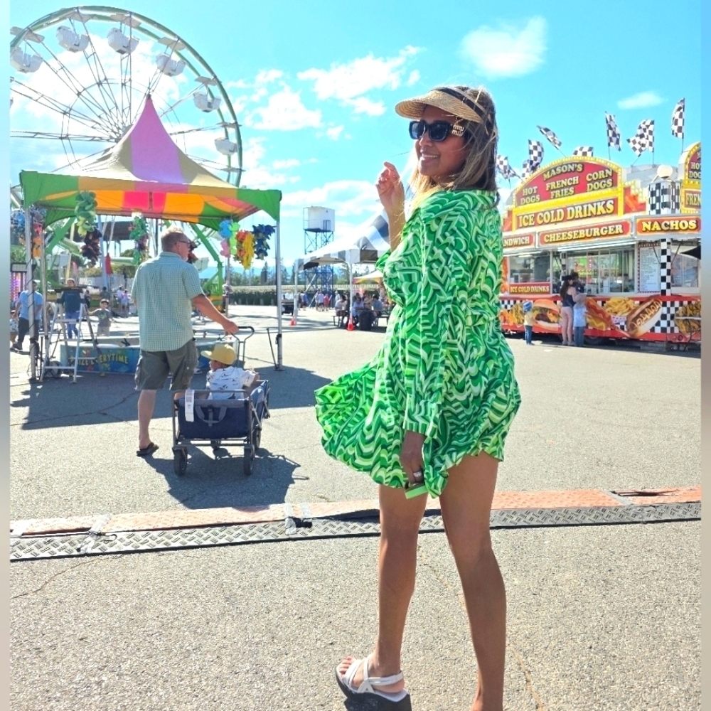 Zara Lime Green and White Abstract Dress - Picture 5 of 8